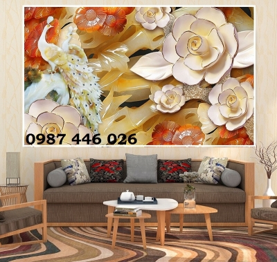 Tranh gạch men chim công 3d HP8722