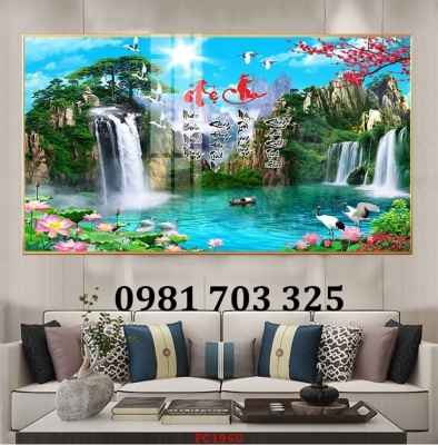 Tranh gạch phong cảnh thác nước dán tường
