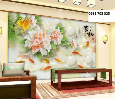 Tranh hoa mẫu đơn-gạch tranh 3D