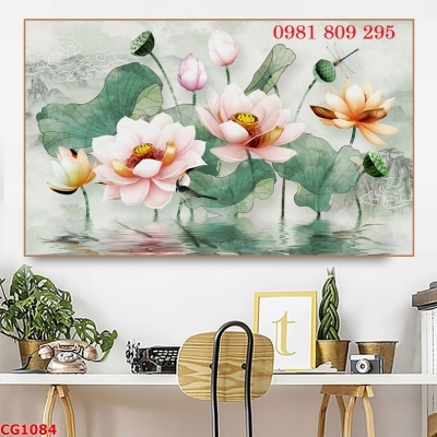 Tranh 3d hoa sen , gạch tranh 3d trang trí HN8988