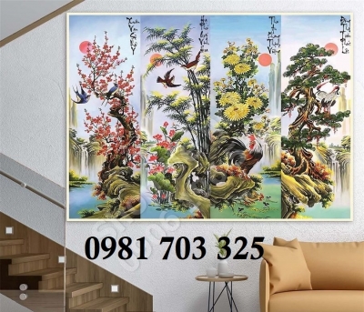 Tranh gạch 3D phong thủy tứ quý
