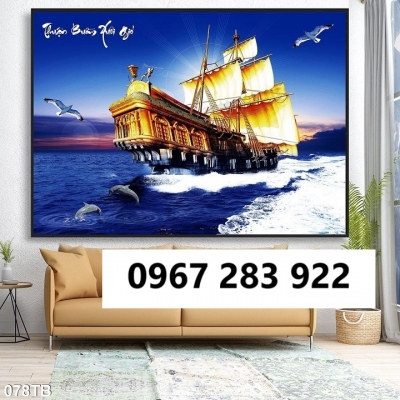 Gạch tranh 3d thuyền buồm ốp tường