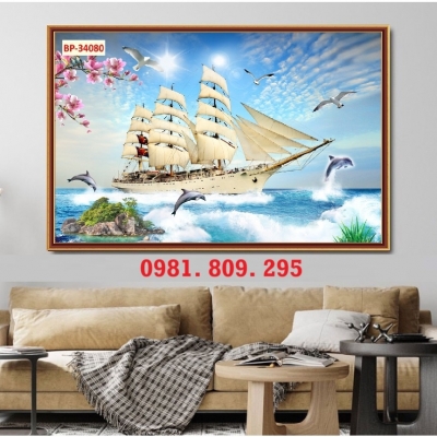 Tranh gạch , gạch ốp thuyền buồm xuôi gió HN999