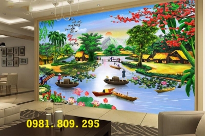 Tranh làng quê, gạch tranh 3d