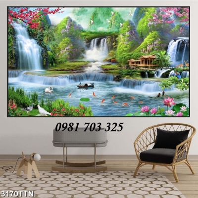 Tranh gạch đẹp 3D phong cảnh thác nước