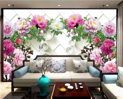 Tranh gạch hoa mẫu đơn 3D