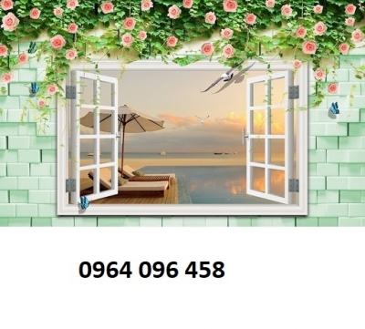 tranh 3d trang trí cửa sổ hoa hồng - tranh gạch 3d - XCB43