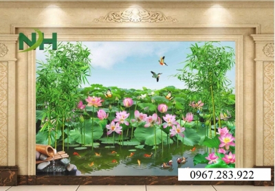 Tranh hoa sen- Gạch men 3d cao cấp ốp tường