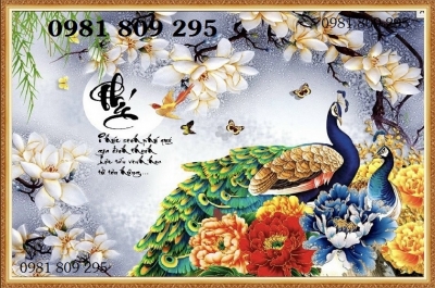 Tranh con công , gạch tranh ốp tường