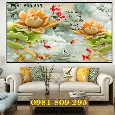 Tranh hoa sen - gạch trang trí tường phòng khách HGJ856