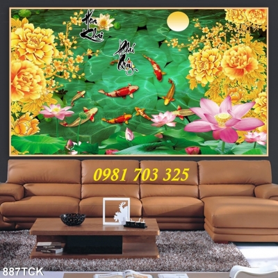 Gạch tranh phong thủy 3D 9 con cá chép