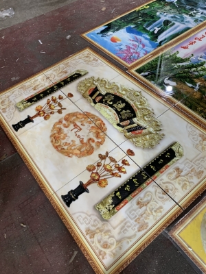 Tranh câu đối phòng thờ - tranh gạch 3D