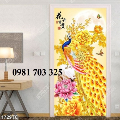 Gạch tranh 3D chim công phong thủy khổ đứng