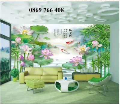 Tranh 3d hoa sen ốp tường đẹp