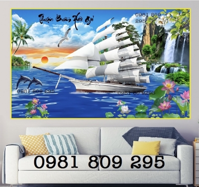 Gạch tranh 3d thuyền - thuận buồm xuôi gió