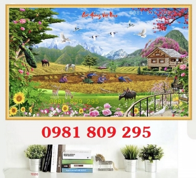 Gạch tranh thác nước , tranh gạch men phòng khách