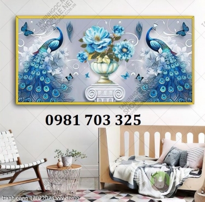 Gạch tranh đẹp chim công 3D trang trí