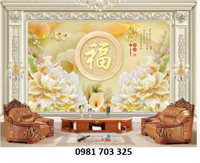 Tranh gạch 3D hoa mẫu đơn