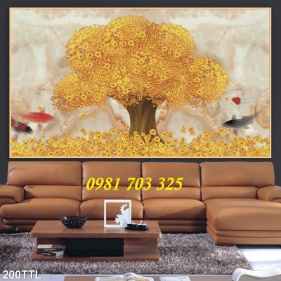 Tranh gạch 3D cây kim tiền phong thủy ốp tường