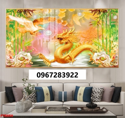 Tranh gạch 3d rồng phượng sang trọng