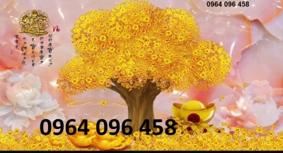 Tranh gạch 3d cây kim tiền dán tường phòng khách 096SM