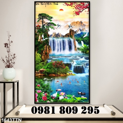 Tranh gạch khổ dọc 3d thác nước