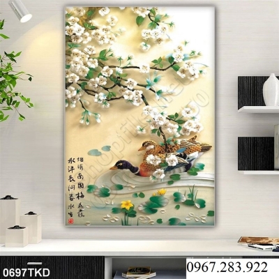 Tranh hoa đào 3d trang trí tường