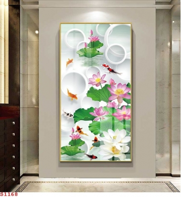 Tranh gạch men 3D hoa sen ốp tường