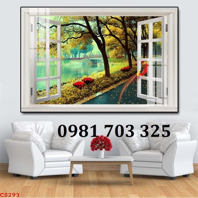Gạch men cửa sổ 3D dán tường phòng khách