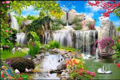 Gạch tranh 3D- tranh sơn thủy hữu tình