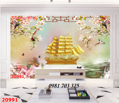 Tranh 3D thuyền buồm-gạch tranh