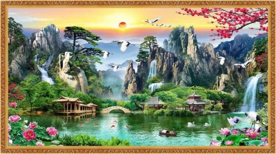 Tranh gạch 3d ốp tường phong cảnh đồng quê - VXC43