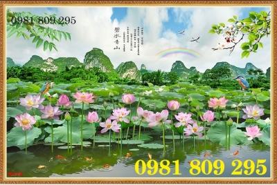 Tranh  gạch men hoa sen