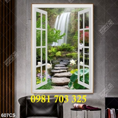 Tranh gạch cửa sổ 3D khổ đứng