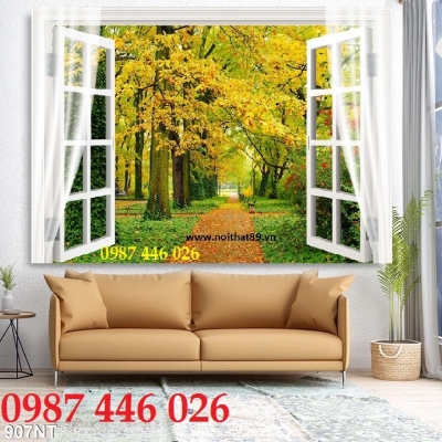 Gạch tranh cửa sổ ốp tường phòng khách