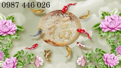 Tranh gạch men cá chép vàng 3d HP8384