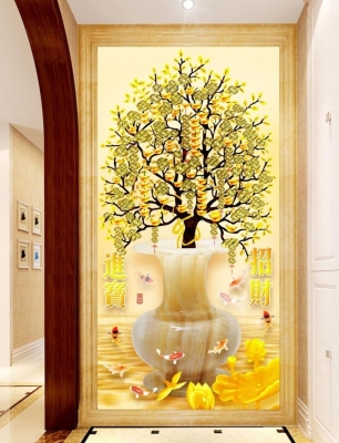 Tranh 3d cây kim tiền tranh gạch 3d ốp tường - 9009M