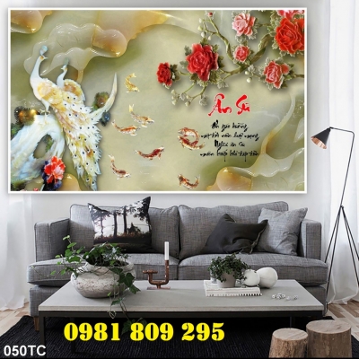 Mẫu tranh gạch ốp phòng khách con công GF9743