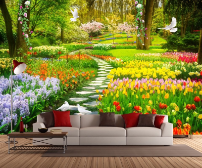 Tranh gạch 3d vườn hoa gạch tranh 3d ốp tường - 8433XP
