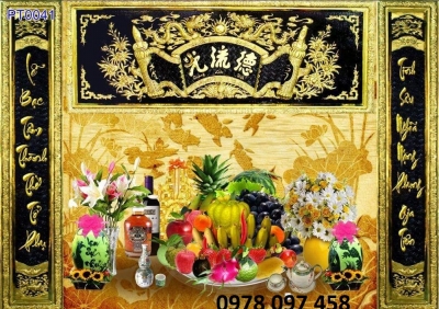 Gạch tranh họa tiết câu đối phòng thờ