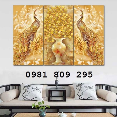 Tranh gạch chim công ốp phòng khách HP745