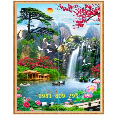 Mẫu tranh gạch trang trí hiên nhà thác nước