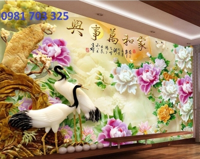 Tranh gạch 3D tùng hạc