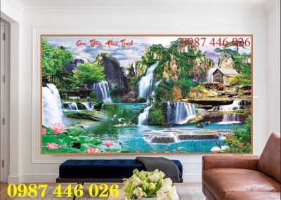 Tranh thác nước trên gạch 3d