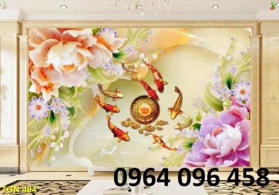 Tranh gạch 3d cửu ngư quần hội - DVV322
