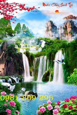 Tranh thác nước - gạch tranh 3d ốp tường
