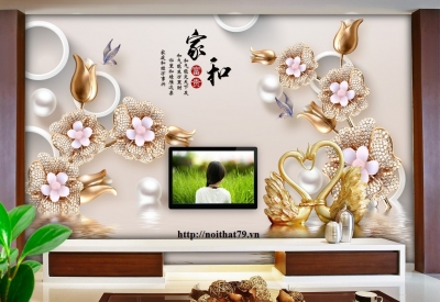 Gạch tranh 3d hoa phòng khách HP9722