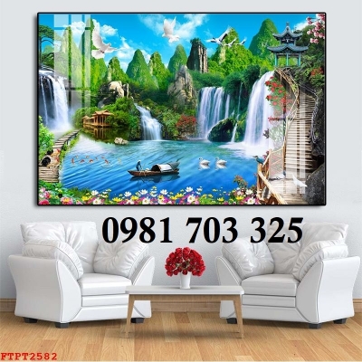 Gạch tranh phong cảnh thác nước hữu tình