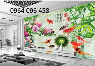 Tranh gạch 3d cá chép hoa mẫu đơn - MXV42