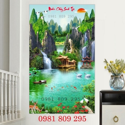 Gạch 3d phong cảnh , tranh gạch khổ đứng